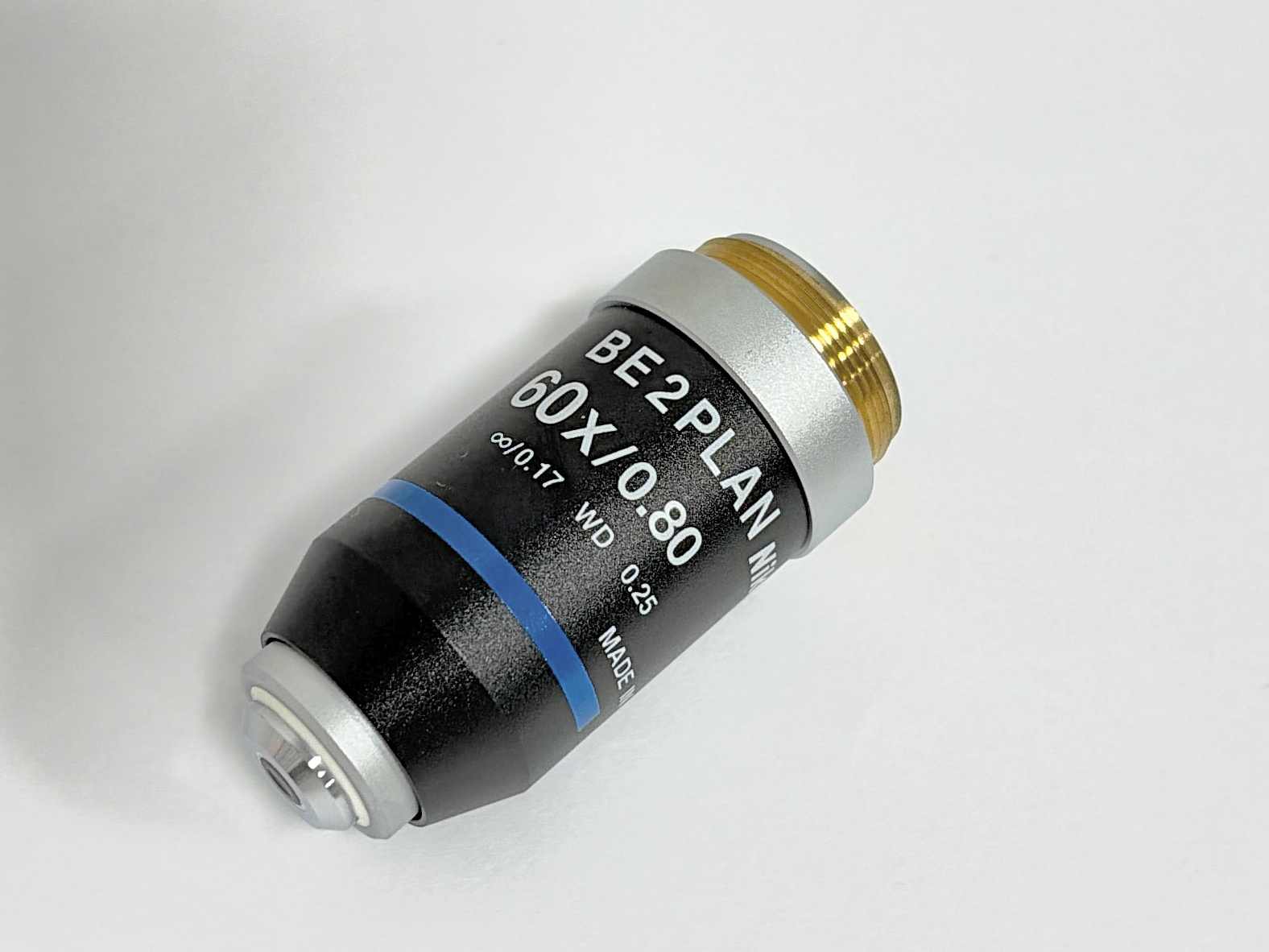 Nikon BE2 Plan 60X / 0.80 microscope objective, 160mm tube length, lab equipment