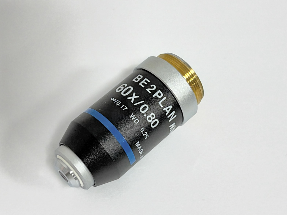 Nikon BE2 Plan 60X / 0.80 microscope objective, 160mm tube length, lab equipment