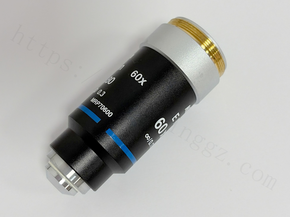 Side view of Nikon E Plan 60X 0.80 infinity corrected objective