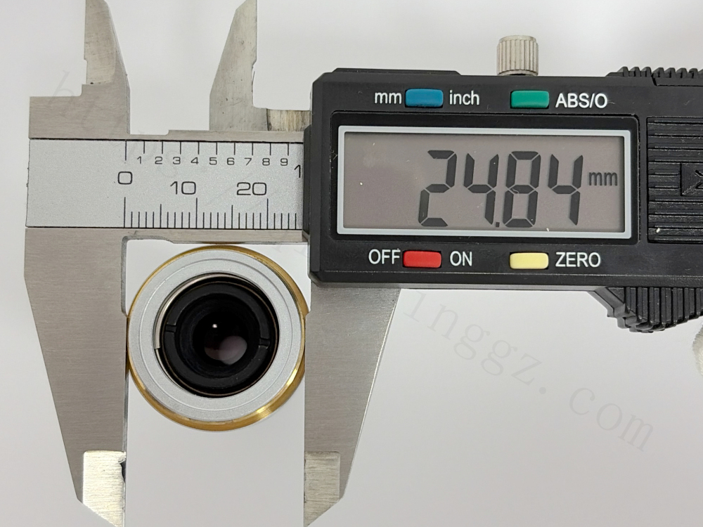 Digital caliper measuring Nikon 60X objective thread diameter 24.84mm