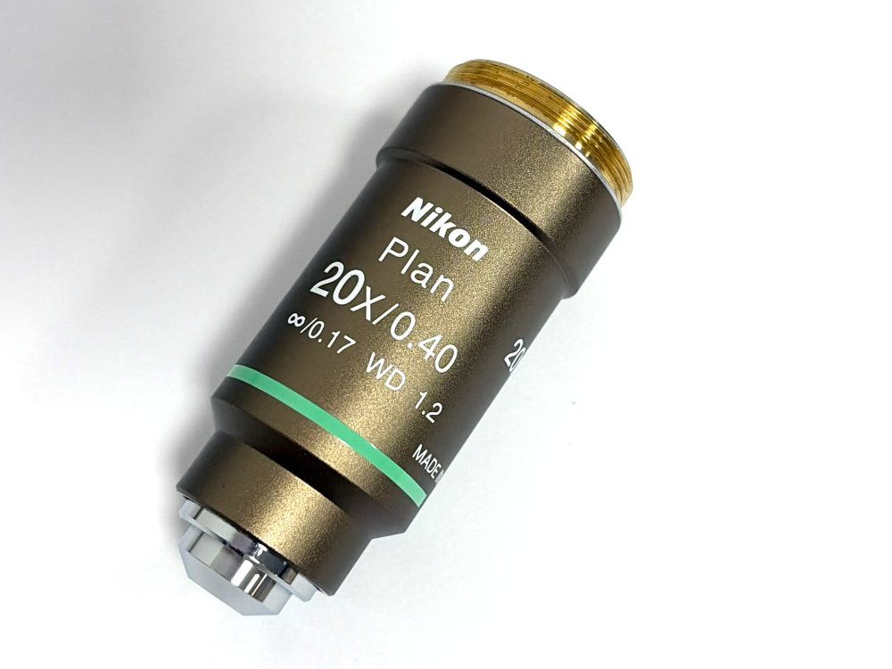 Nikon Plan 20X 0.40 microscope objective lens with infinity 0.17 WD 1.2 markings