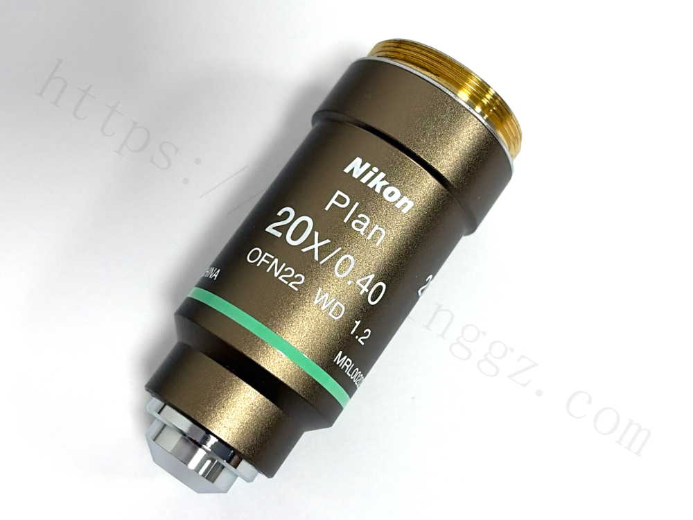 Nikon Plan 20X 0.40 objective lens displaying OFN22 and part number MRL00202