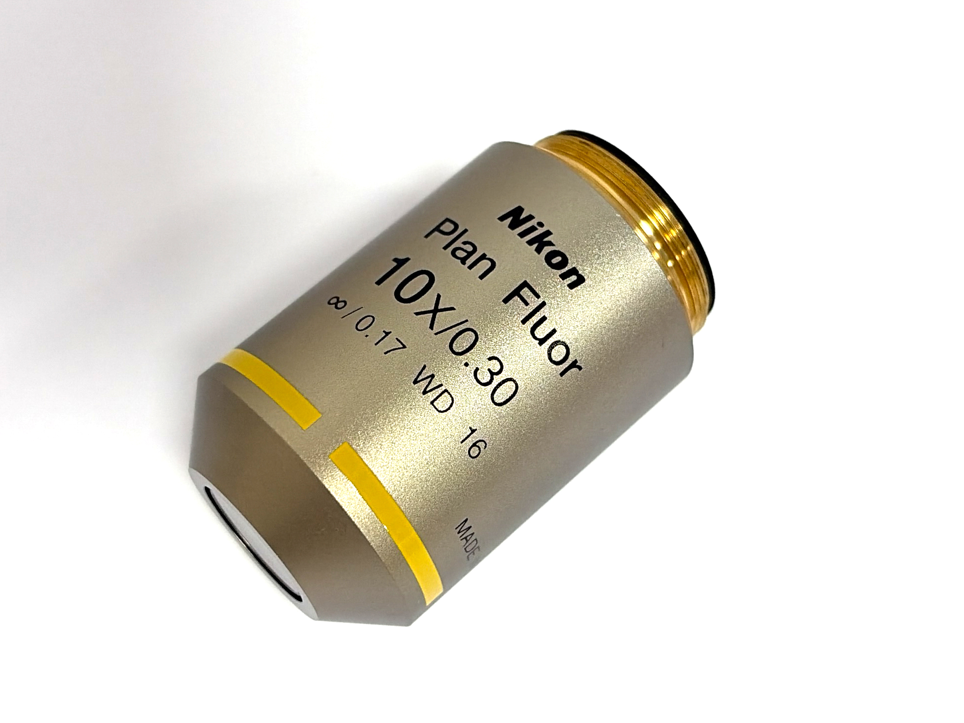 Nikon Plan Fluor 10X/0.30 objective showing WD 16 and DIC N1 compatibility