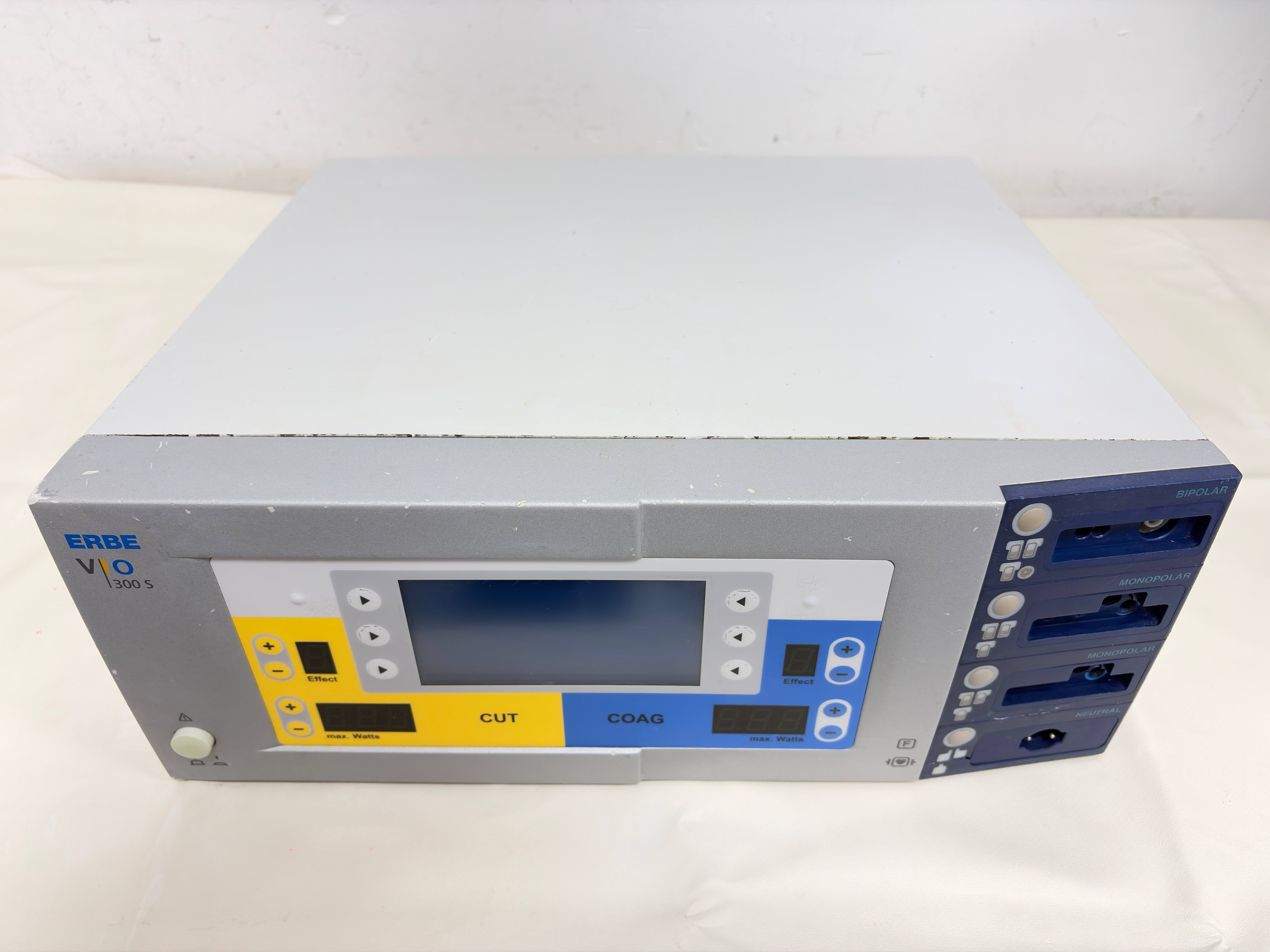 ERBE VIO 300 S electrosurgical unit top angled view, highlighting overall shape and front interface.
