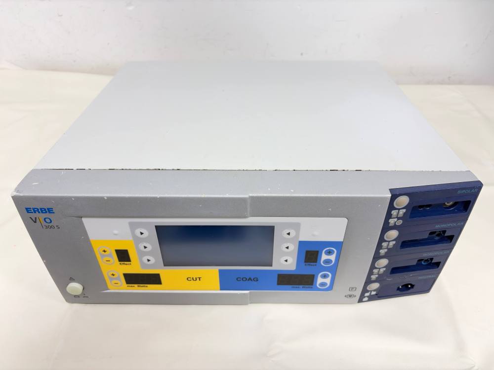 ERBE VIO 300 S electrosurgical unit top angled view, highlighting overall shape and front interface.