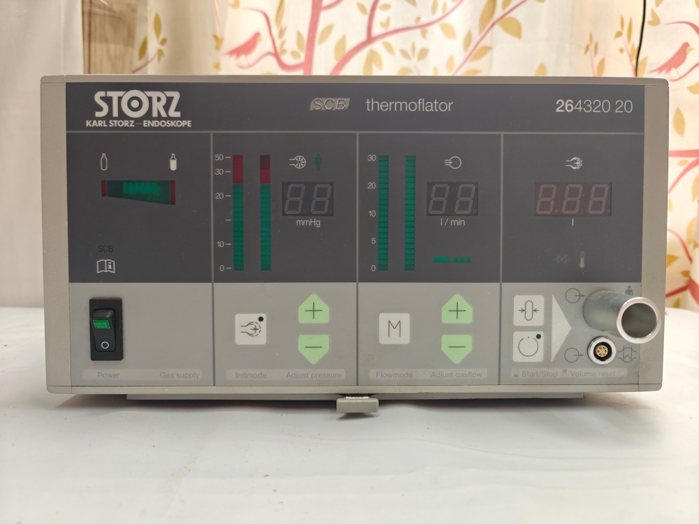 Front panel view of Karl Storz 264320 20 Thermoflator endoscopic CO2 insufflator showing the interface controls