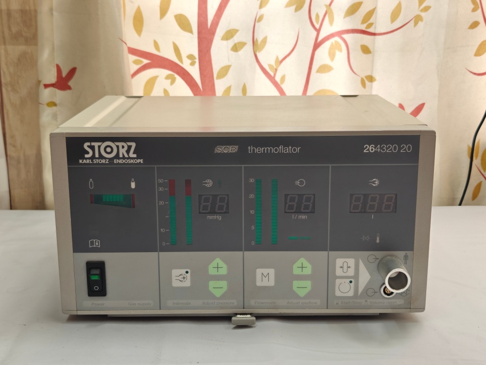 Full front view of a pre-owned Karl Storz SCB Thermoflator model 264320 20 on a flat surface