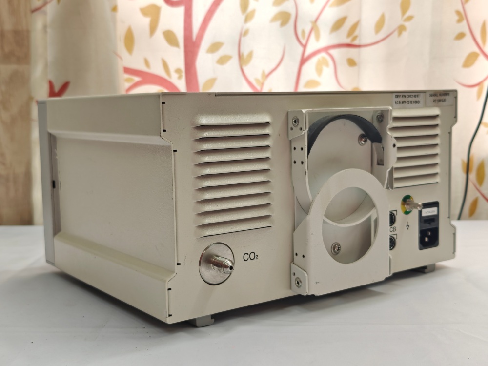 Rear view of Storz Thermoflator showing the CO2 gas tank adapter and rear ventilation slats