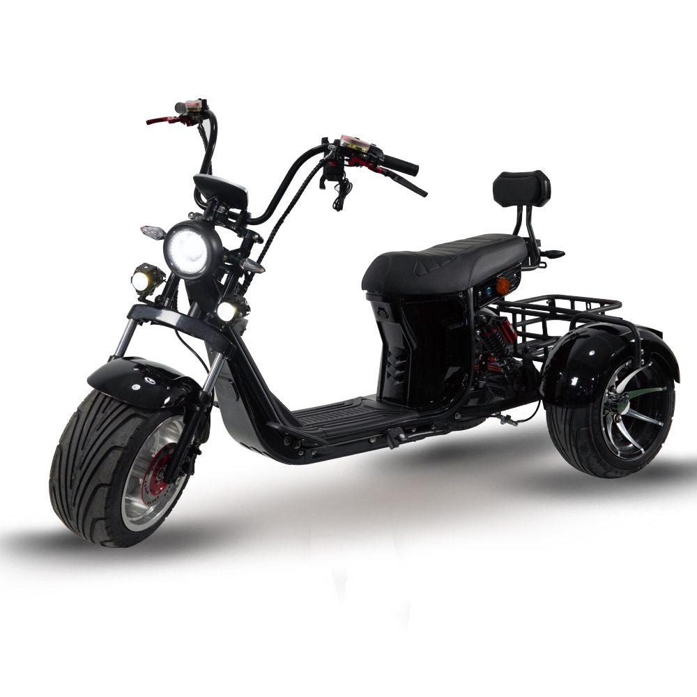 New Model Three Wheel Bike E-Chopper 2000w Powerful Electric Scooter Golf Course Use Citycoco 10inch Tire Dual Battery Power Advanced Trunk