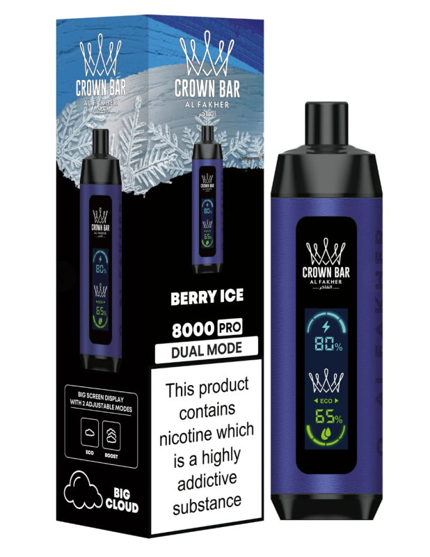Al Fakher Crown bar 8000 Puffs Dual Mode Big Cloud DTL Disposable Vape LED Display Disposable Vape E Cigarettes 5% Nicotine Wholesale