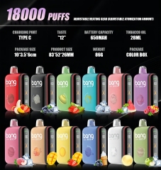 Bang 18000 puffs 0%/2%/3%/5% Nicotine With Display Rechargeable Disposable Vapes E cigs Wholesale