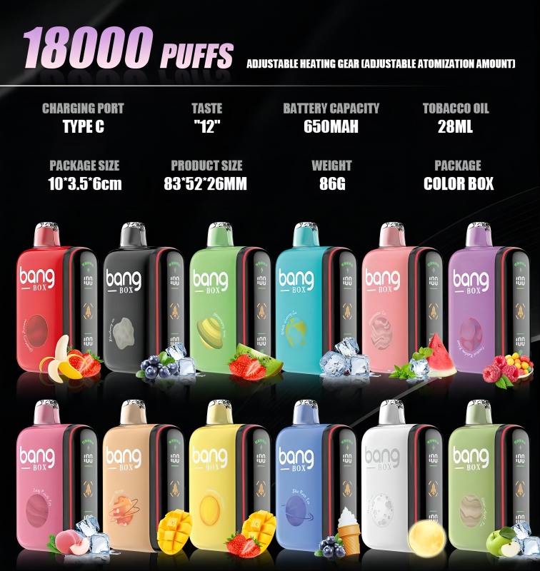 Bang 18000 puffs 0%/2%/3%/5% Nicotine With Display Rechargeable Disposable Vapes E cigs Wholesale