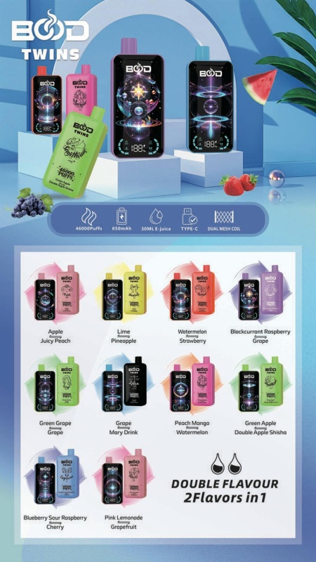 BOOD TWINS 46K Puffs 2% 5% Dual Flavors Low Nicotine Disposable Vape E cigs Wholesale