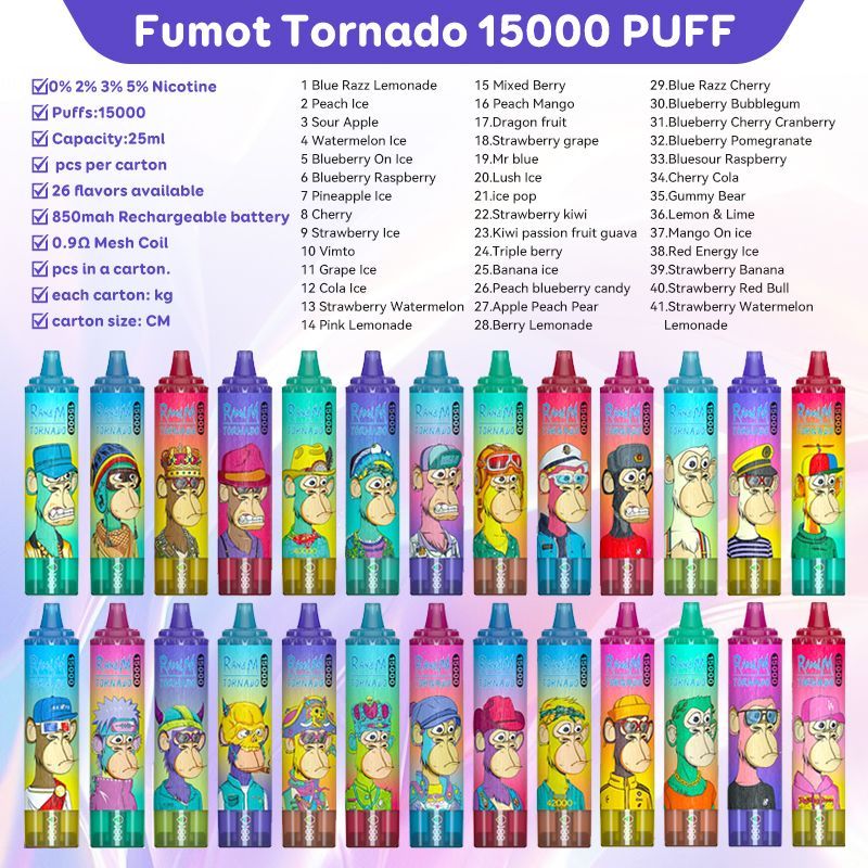 Fumot RandM Tornado 15000 puffs LED Display Disposable Vape E Cigarettes 2% 5% Nicotine Wholesale