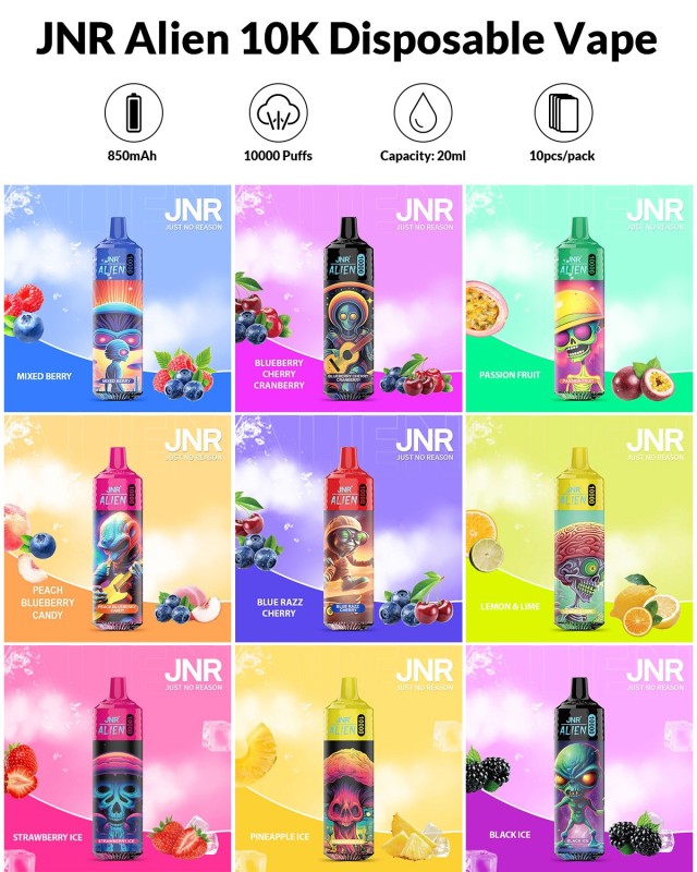 JNR Alien 10000 Puffs RGB 2% 5% Nicotine Bulk Buy Rechargeable Disposable Vapes Wholesale