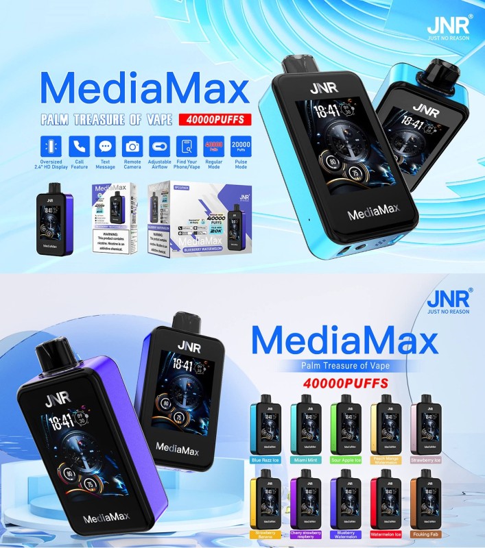 JNR Media Max 40000 Puffs Dual Mesh HD Display Disposable Vape E cigs 2% 5% Nicotine Wholesale