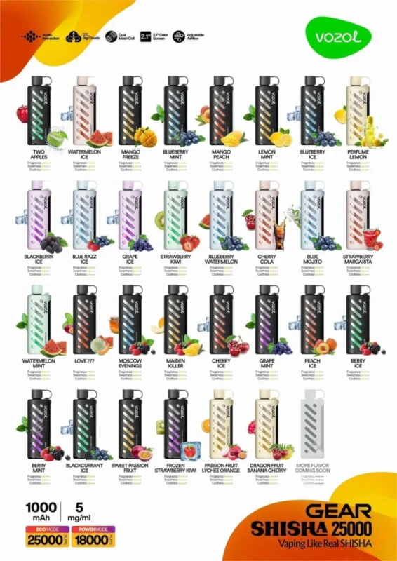 Vozol Gear Shisha 25000 puffs Disposable Vape E cigs 5% Nicotine Wholesale
