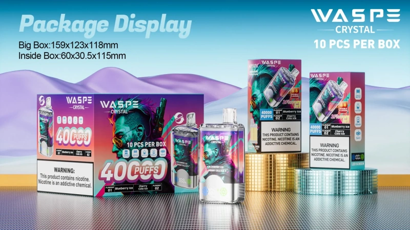 WASPE Crystal 40000 Puffs Double Flavor LED Screen 2% 5% Low Nicotine Disposable Vape E cigs Wholesale