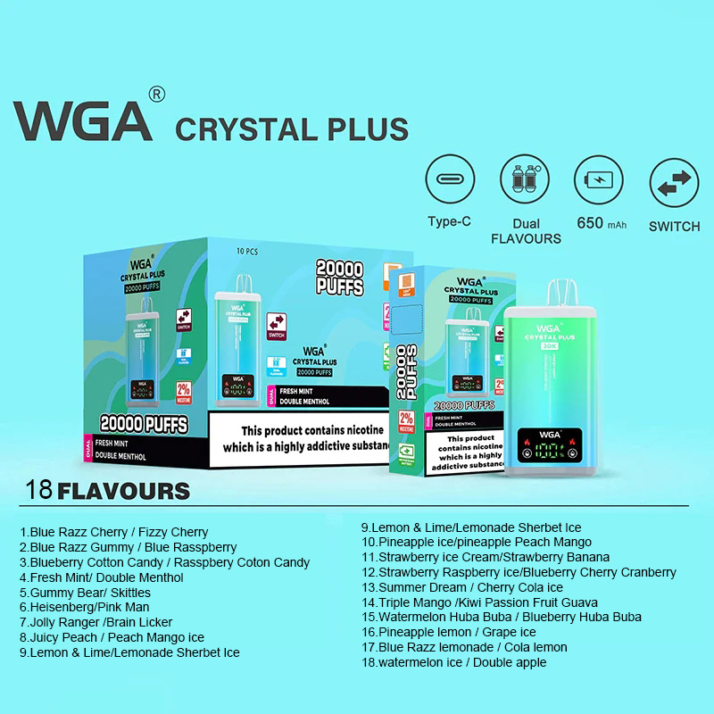 WGA Crystal Plus Switch 20000 Puffs Disposable Vape Dual flavor 2% Nioctine Wholesale