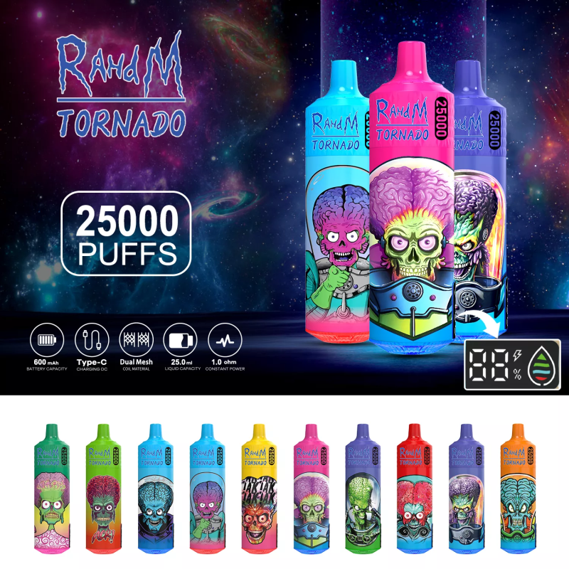 RahdM Tornado 25000 Puffs 2% 5% Low Nicotine Disposable Vape E cigs Wholesale