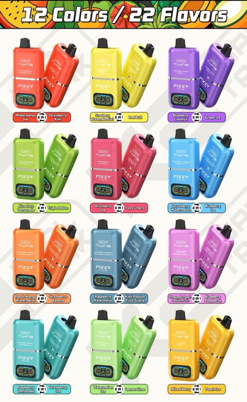FIZZY TWINS 50000 Puffs Double Flavor LED Screen 2% 5% Nicotine Disposable Vape E cigs Wholesale