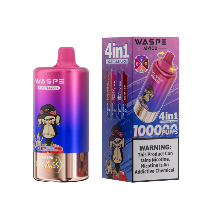 WASPE 4 IN 1 100K PUFFS 2% 5% Nicotine E liquid Mesh Coil Type-C LED Display Rechargeable Disposable Vapes E cigs Wholesale