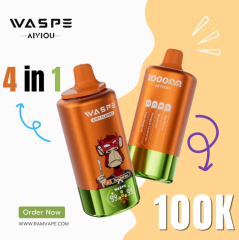 WASPE 4 IN 1 100K PUFFS 2% 5% Nicotine E liquid Mesh Coil Type-C LED Display Rechargeable Disposable Vapes E cigs Wholesale