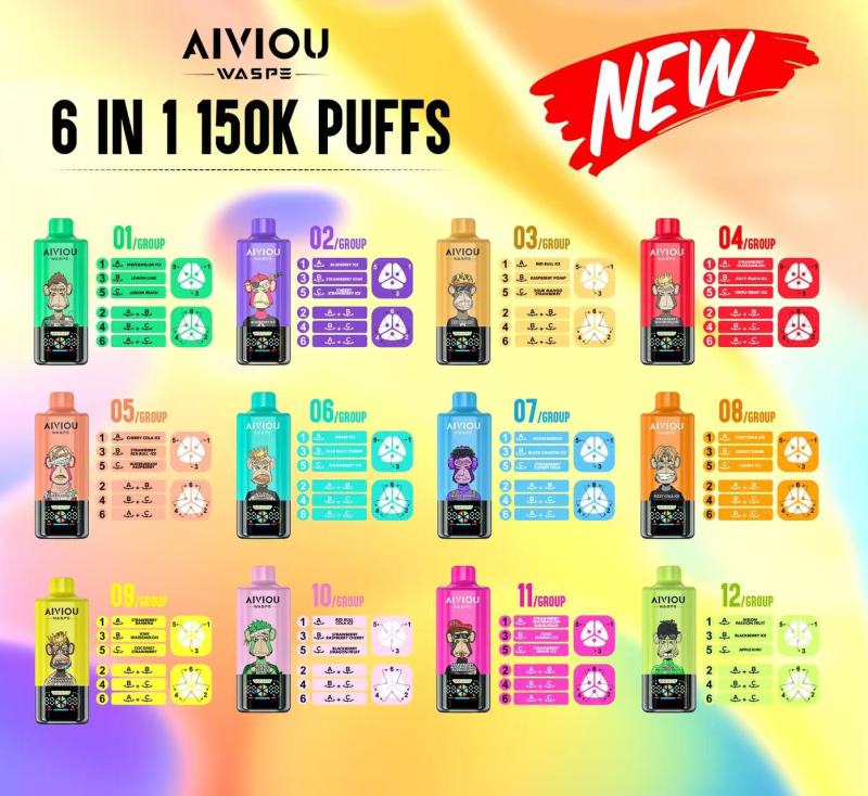 WASPE 6 in 1 150k 2% 5% Nicotine Mesh Coil E-liquid Type-C LED Display Rechargeable Disposable Vapes E cigs Wholesale