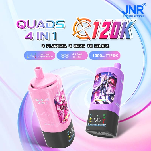 JNR Quard 120k PUFFS 4 in 1 2% Nicotine Smart Screen Dual Mesh Coil Type C Rechargeable Disposable Vapes E cigs Wholesale