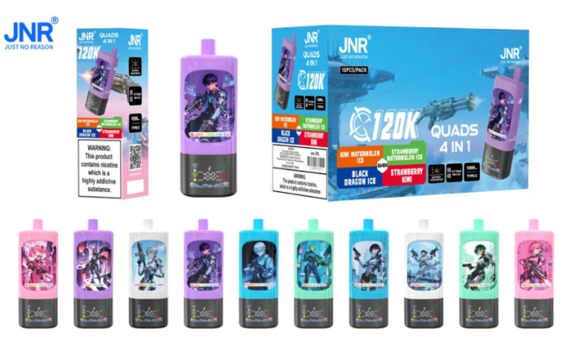 JNR Quard 120k PUFFS 4 in 1 2% Nicotine Smart Screen Dual Mesh Coil Type C Rechargeable Disposable Vapes E cigs Wholesale