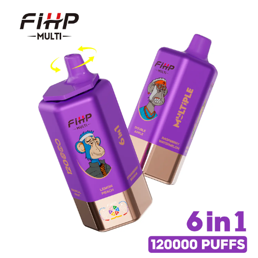 FIHP 120K Puffs 6-in-1 2% 5% Nicotine LED Display Dual Mesh Coil Type-C Rechargeable Disposable Vapes E cigs Wholesale
