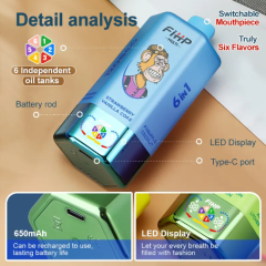 FIHP 120K Puffs 6-in-1 2% 5% Nicotine LED Display Dual Mesh Coil Type-C Rechargeable Disposable Vapes E cigs Wholesale