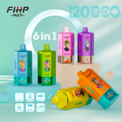 FIHP 120K Puffs 6-in-1 2% 5% Nicotine LED Display Dual Mesh Coil Type-C Rechargeable Disposable Vapes E cigs Wholesale
