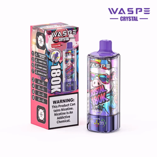 WASPE 8 in 1 180k Puffs 2% 5% Nicotine Salt E-liquid LED Display TYPE-C Rechargeable Disposable Vapes E cigs Wholesale