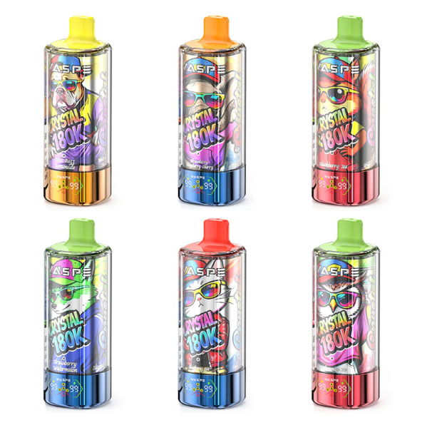 WASPE 8 in 1 180k Puffs 2% 5% Nicotine Salt E-liquid LED Display TYPE-C Rechargeable Disposable Vapes E cigs Wholesale