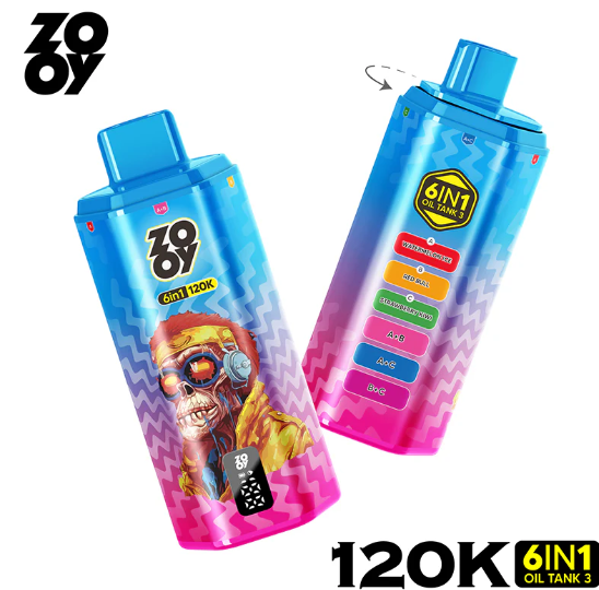 ZOOY 6 IN 1 120K Puffs 2% 3% 5% Nicotine Salt Built-in Smart Display Screen TYPE-C Rechargeable Disposable Vapes E cigs Wholesale
