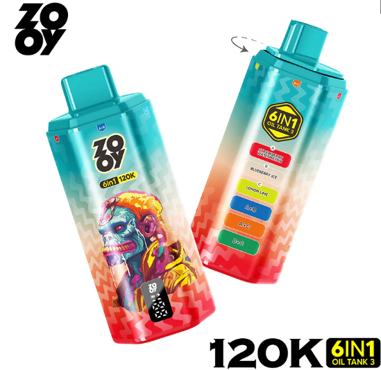 ZOOY 6 IN 1 120K Puffs 2% 3% 5% Nicotine Salt Built-in Smart Display Screen TYPE-C Rechargeable Disposable Vapes E cigs Wholesale