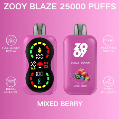 Zooy blaze 25k Puffs 2% 3% 5% Nicotine Salt Full-scream Display Double Mesh Coil Power Adjustable Airflow Child lock Rechargeable Disposable Vapes E cigs Wholesale