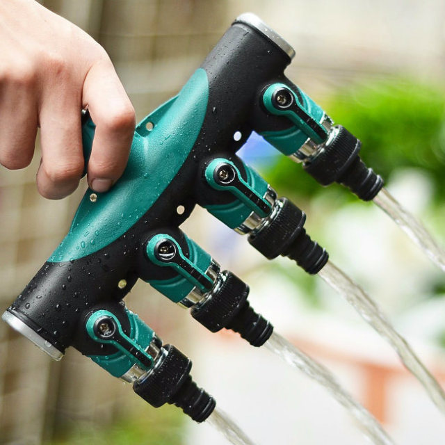 プラスチック製ガーデンウォーター4ウェイホーススプリッター,ガーデンホース 4ウェイスプリッター