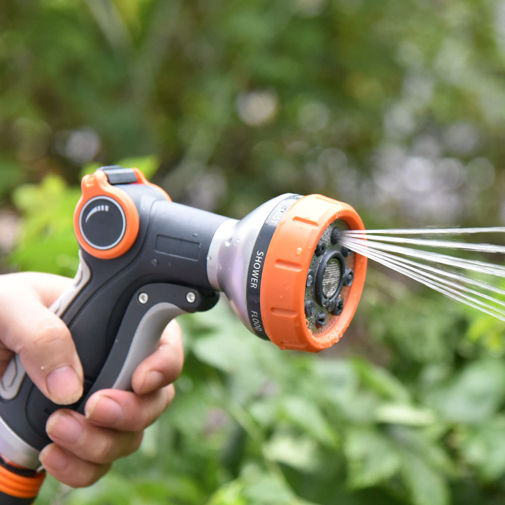 Boquilla de plástico para manguera de jardín de 8 patrones,Pistola rociadora de agua de plástico para jardín de 8 vías