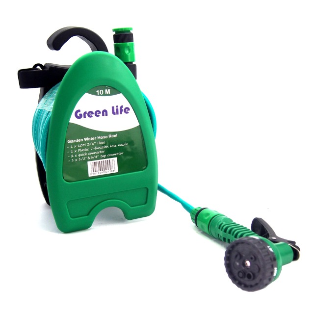 10m マウンテンガーデンウォーターホースリール,プラスチック製 10m 壁掛け式ガーデンホースリール