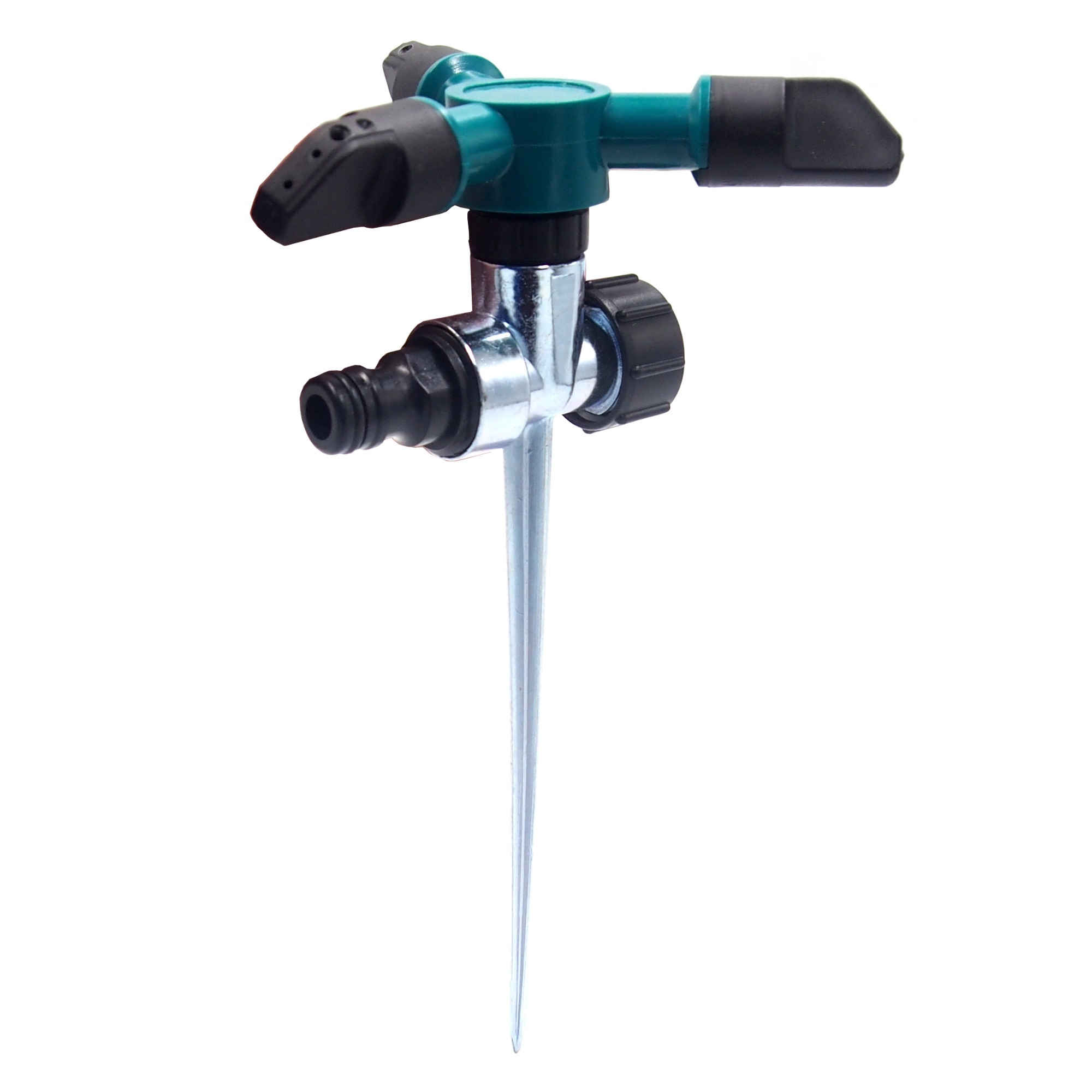 Aspersor rotativo de plástico de 3 brazos con púa metálica,Aspersor de manguera de césped de plástico de 3 brazos