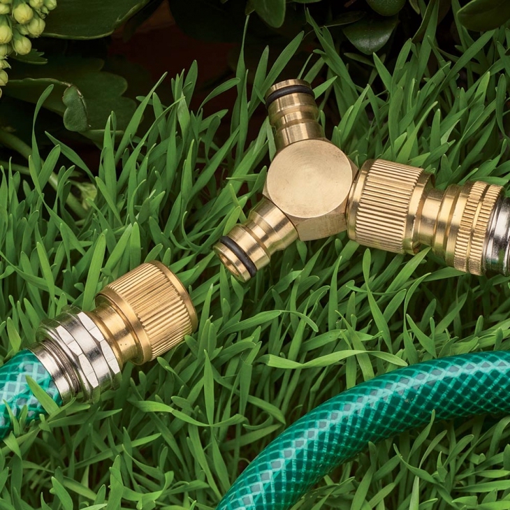 Conector de manguera de jardín de tres vías de latón,divisor de manguera de latón de 3 vías
