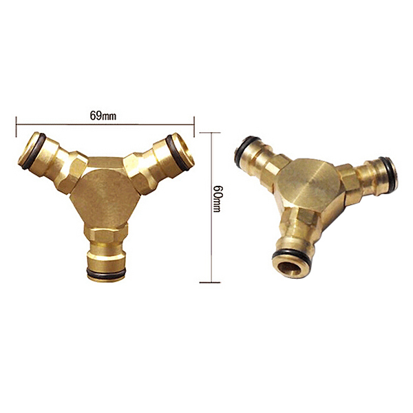 Conector de manguera de jardín de tres vías de latón,divisor de manguera de latón de 3 vías