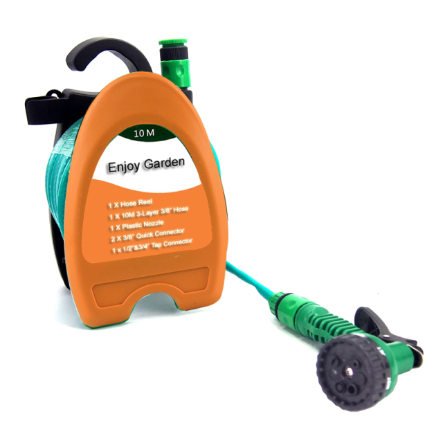 10m マウンテンガーデンウォーターホースリール,プラスチック製 10m 壁掛け式ガーデンホースリール
