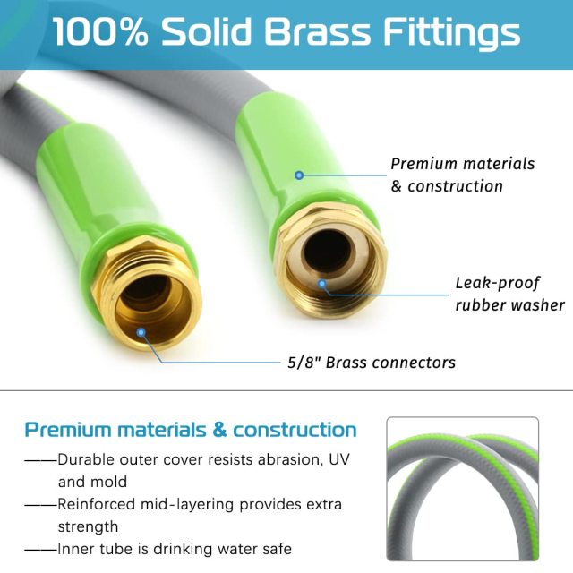 5/8"Graden-Wasser-Hochleistungsschlauch,5/8" Gartenwasser-Hochleistungsschlauch mit Messing-Schlauchanschluss und Knickschutz