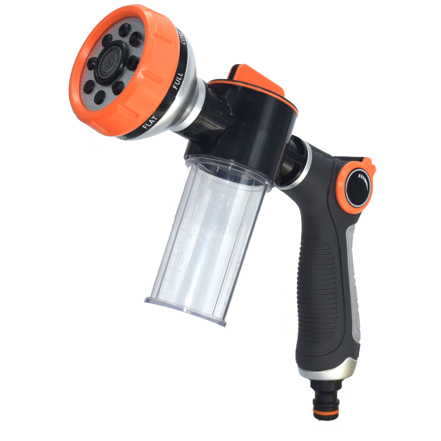 Garten-Wasserseifensprühdüse mit 8 Mustern,Seifensprüher für Gartenschläuche, Seifenspender für Gartenschläuche, Seifenschlauchaufsatz, Autowaschdüse mit Seifenspender, Seifensprüher für Gartenschläuche