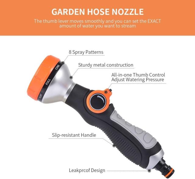 Multi-pattern garden water hose nozzle,Plastic 8-pattern thumb valve nozzle