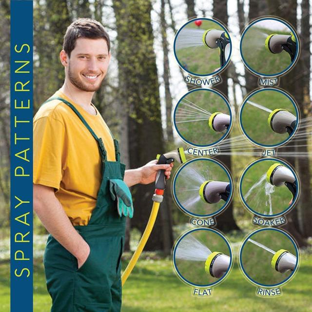 Boquilla rociadora de metal para jardín,Pistola rociadora de jardín de metal de 8 patrones