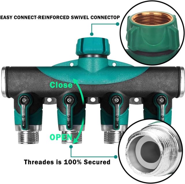 プラスチック製ガーデンウォーター4ウェイホーススプリッター,ガーデンホース 4ウェイスプリッター